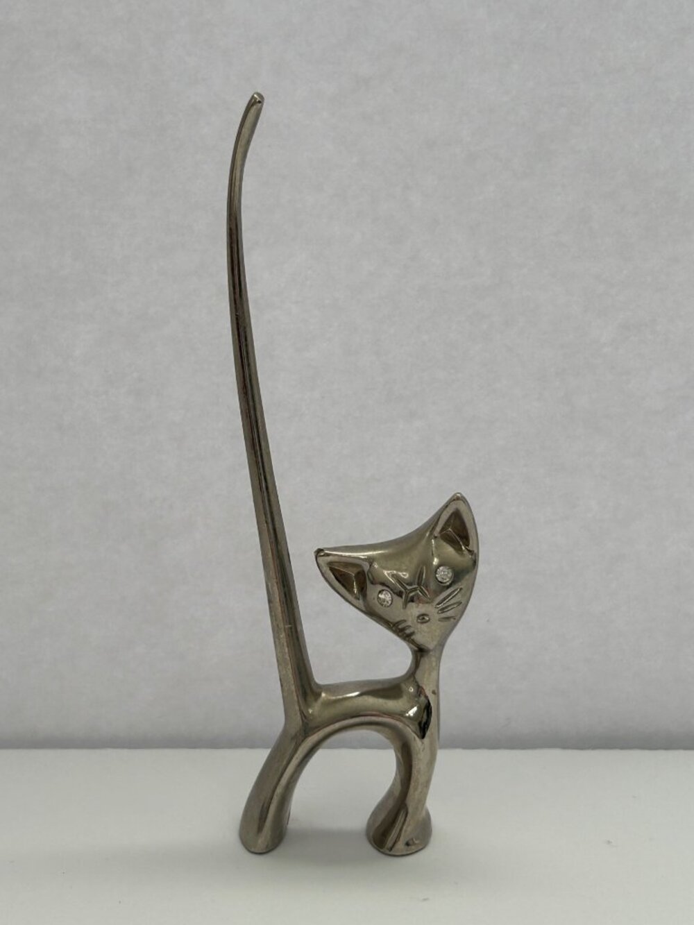 Vintage MCM Chrome Cat Ring Holder Walter Bosse-Style Minimalist Atomic Age